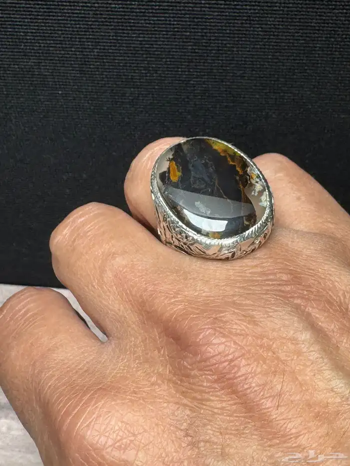 خاتم عقيق يماني مصور صريح صياغة يدوي 9