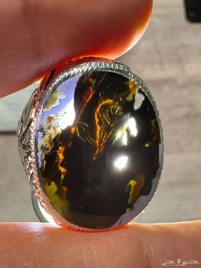 خاتم عقيق يماني مصور صريح صياغة يدوي 10