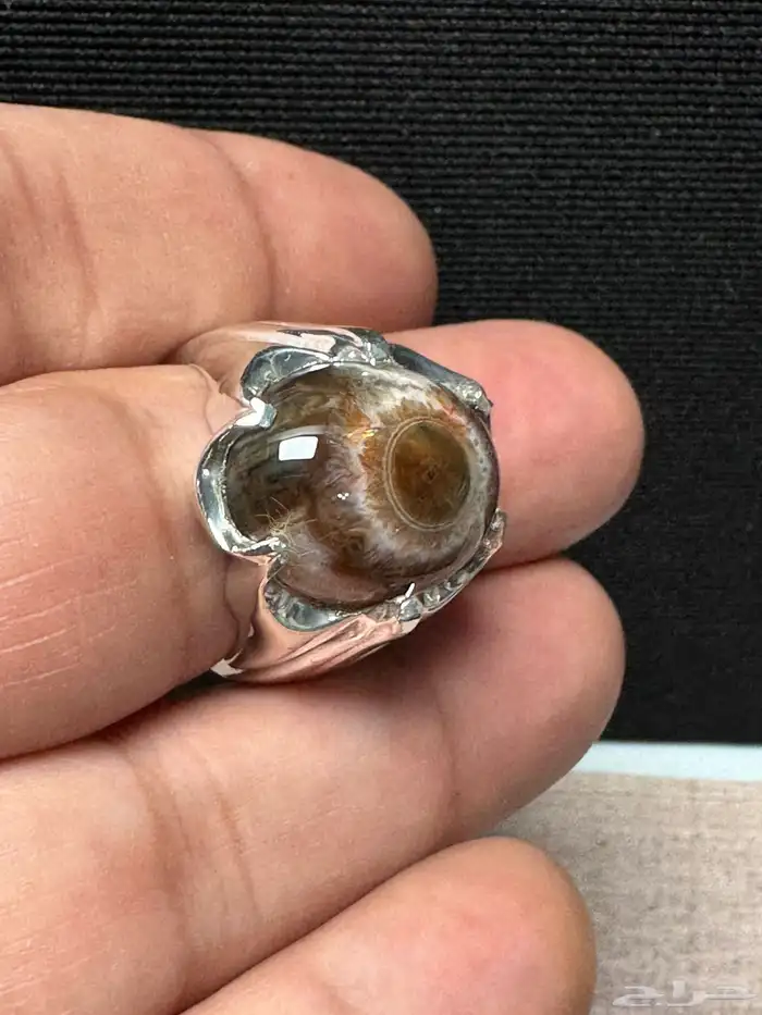 خاتم عقيق سليماني هندي طبيعي عين ورمش من العيار الثقيل 18