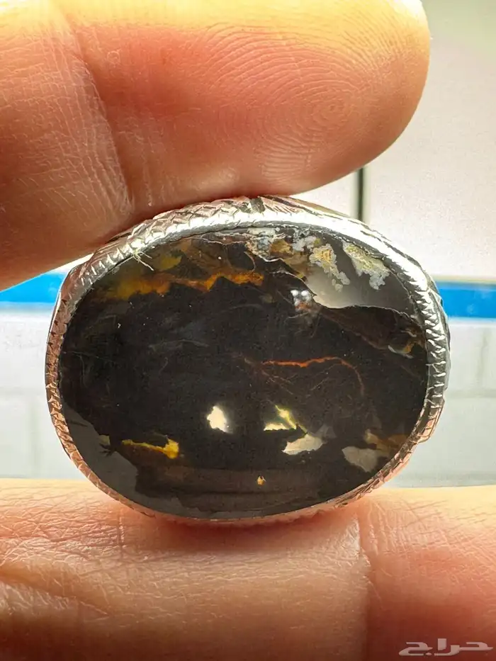 خاتم عقيق يماني مصور صريح صياغة يدوي 23