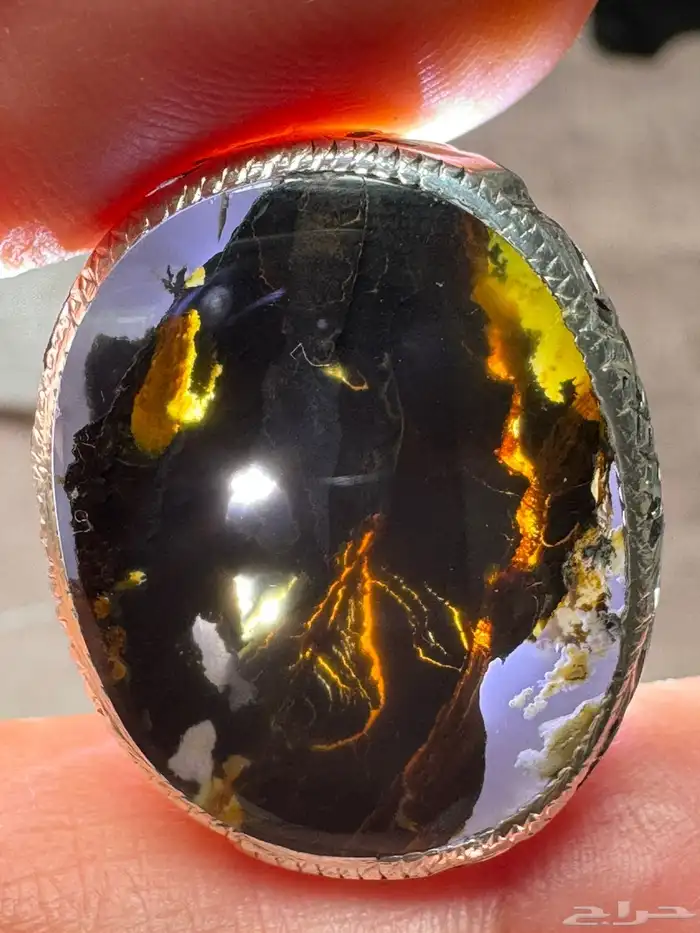 خاتم عقيق يماني مصور صريح صياغة يدوي 15