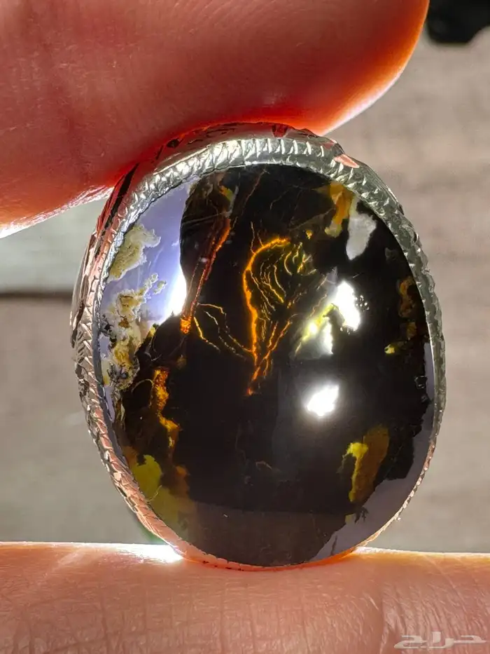 خاتم عقيق يماني مصور صريح صياغة يدوي 1