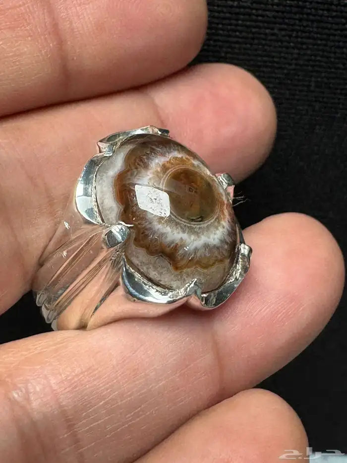 خاتم عقيق سليماني هندي طبيعي عين ورمش من العيار الثقيل 26