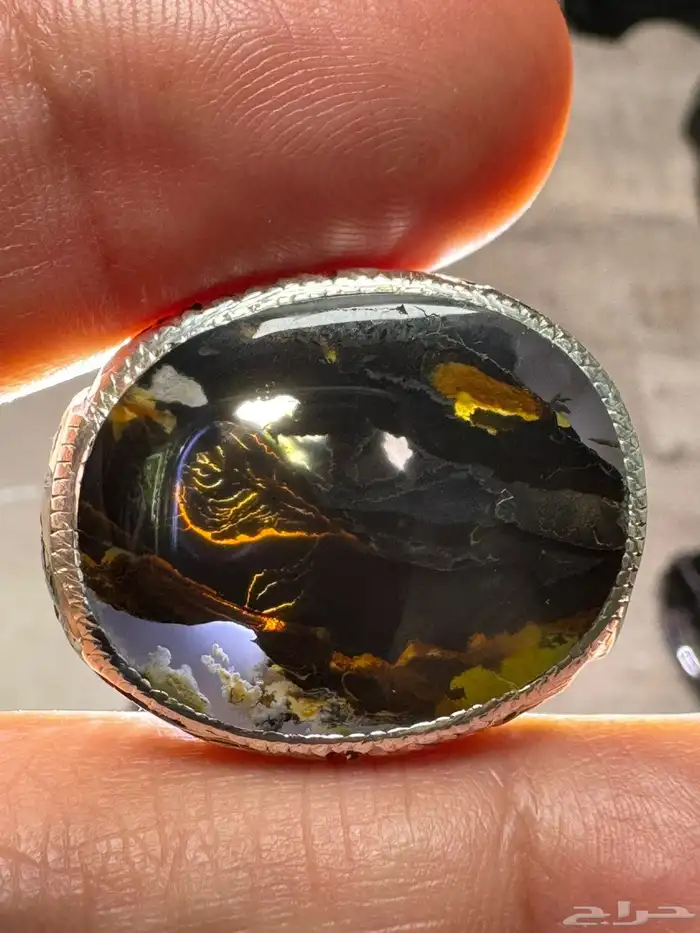 خاتم عقيق يماني مصور صريح صياغة يدوي 13