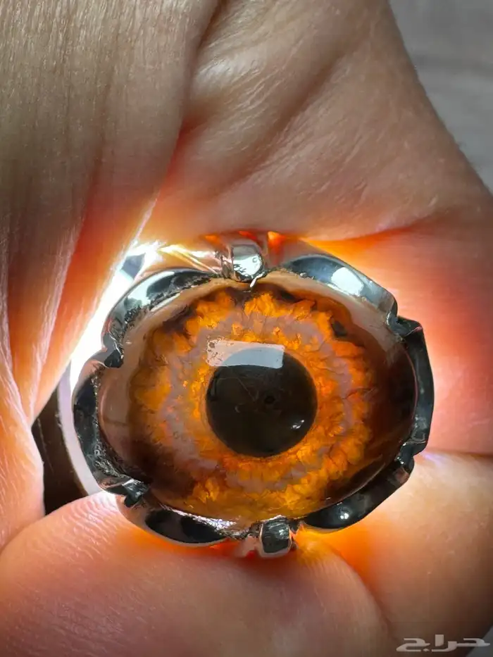 خاتم عقيق سليماني هندي طبيعي عين ورمش من العيار الثقيل 8