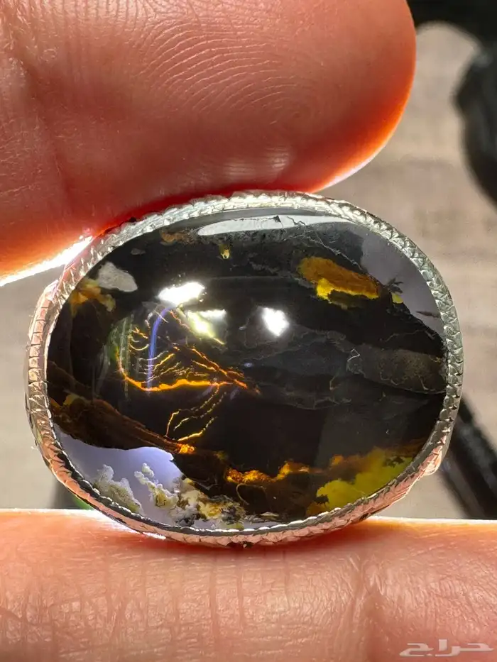 خاتم عقيق يماني مصور صريح صياغة يدوي 21