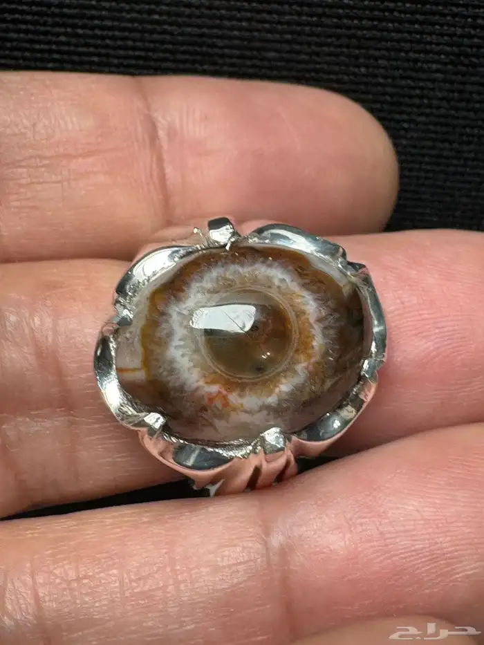 خاتم عقيق سليماني هندي طبيعي عين ورمش من العيار الثقيل 21