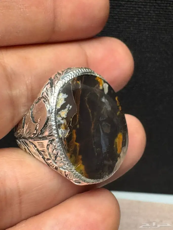 خاتم عقيق يماني مصور صريح صياغة يدوي 11