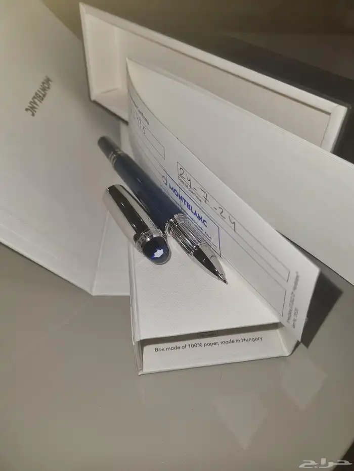 قلم مونت بلانك أزرق أصلي جديد بالعلبة ودفتر الضمان MONTBLANK 5