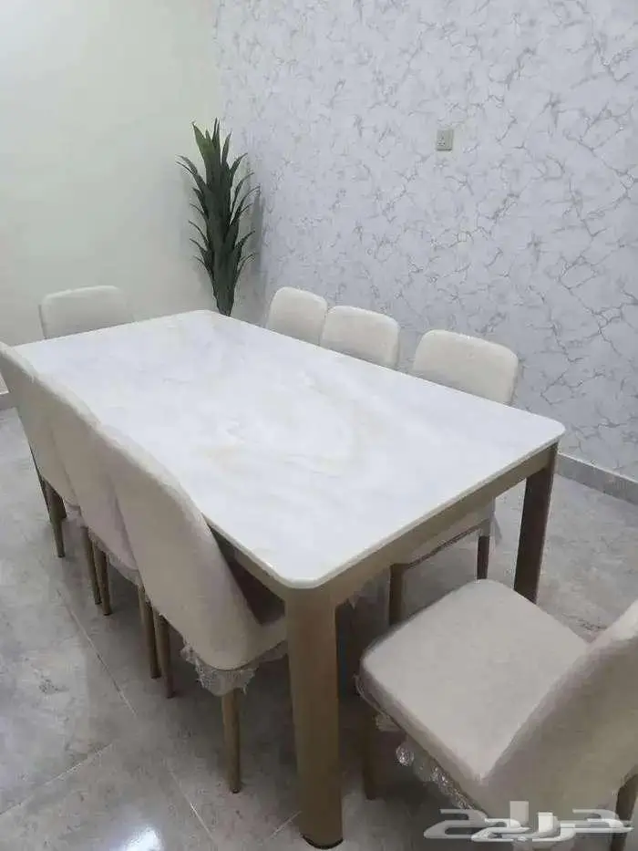 ((( طاولة طعام سفرة رخام لون جذاب 8 كراسي 1300 ريال ))) 1