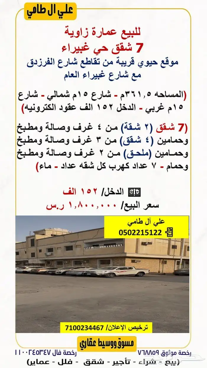 عمارة زاوية 7 شقق غبيراء 0