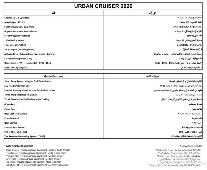 اوربان كروزر جي ال URBAN CRUISER GL 2026 8