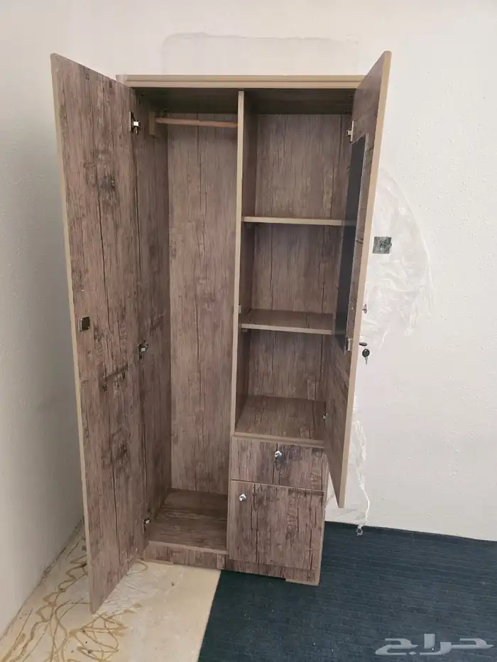 دولاب خشب بابين الون ابيض او بني سم جديد 5