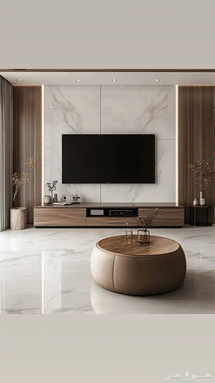 ديكور شاشة رخام مع تكسيات خشبية 11