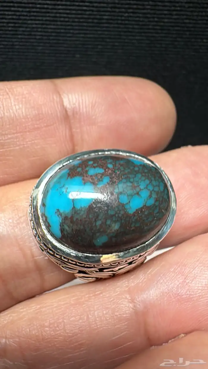 خاتم فيروز سيناوي طبيعي قبة صياغة عارف عيار 990 23