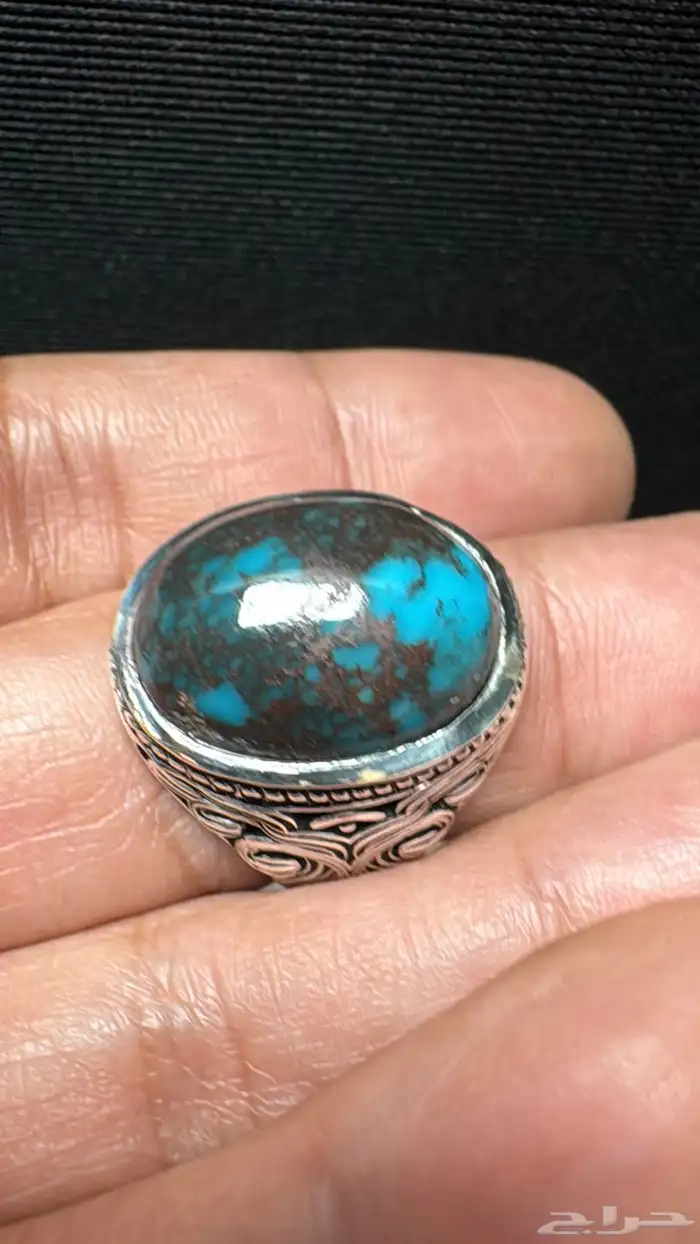 خاتم فيروز سيناوي طبيعي قبة صياغة عارف عيار 990 25
