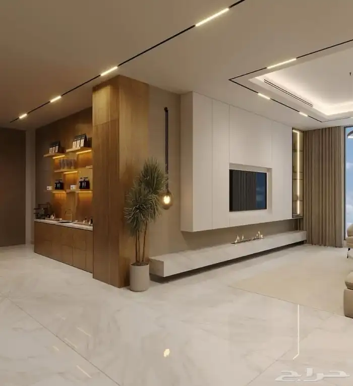 ديكور شاشة رخام مع تكسيات خشبية 12