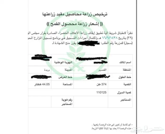 رخصة قمح للاجار 0