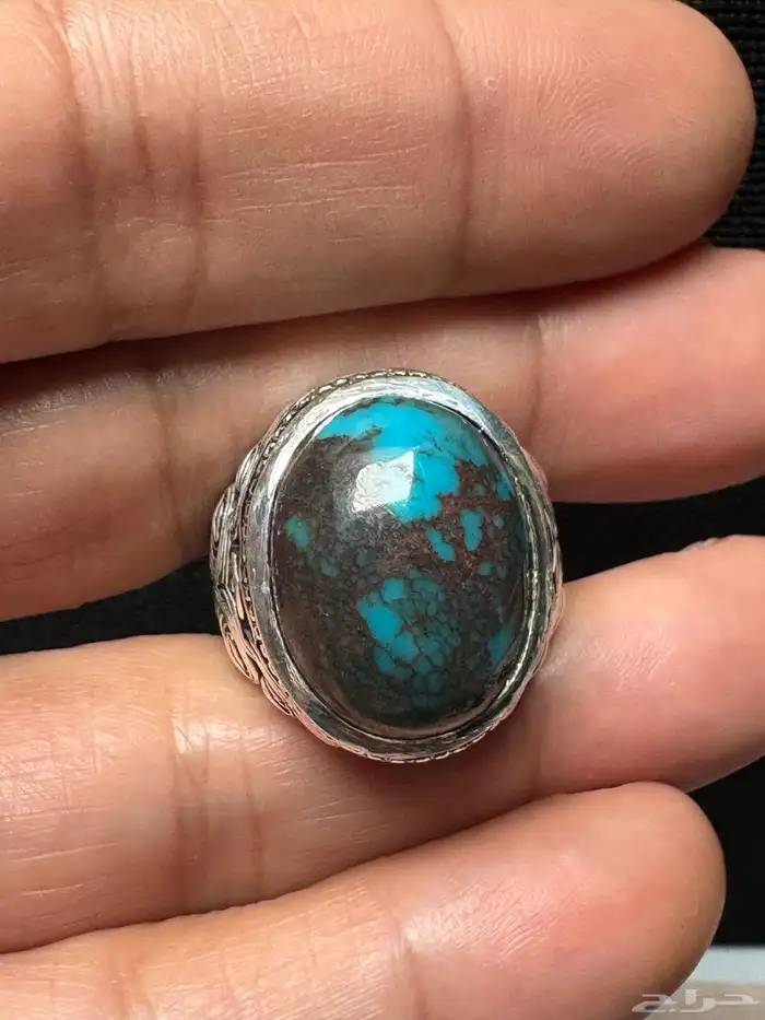 خاتم فيروز سيناوي طبيعي قبة صياغة عارف عيار 990 13