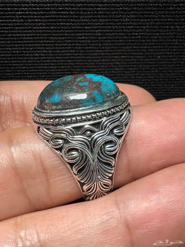 خاتم فيروز سيناوي طبيعي قبة صياغة عارف عيار 990 7