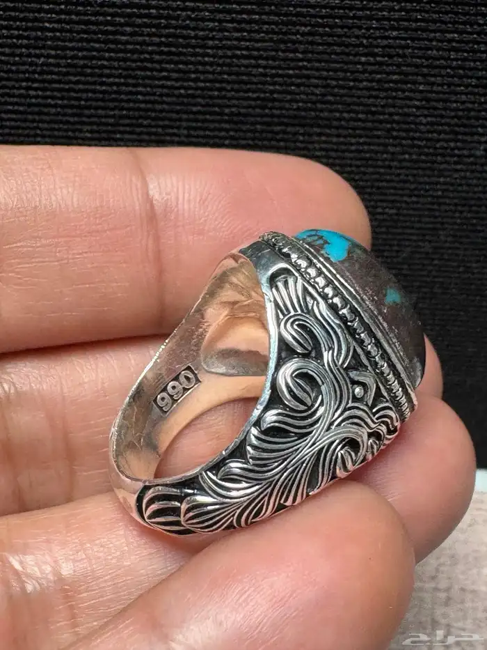 خاتم فيروز سيناوي طبيعي قبة صياغة عارف عيار 990 8