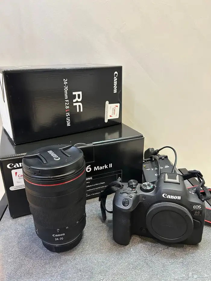 كاميرا كانون mark ll r6 مع جميع الملحقات وعدسة كانون 24-70 4