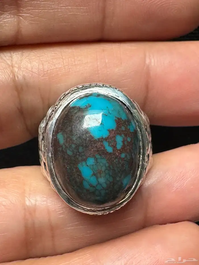 خاتم فيروز سيناوي طبيعي قبة صياغة عارف عيار 990 22