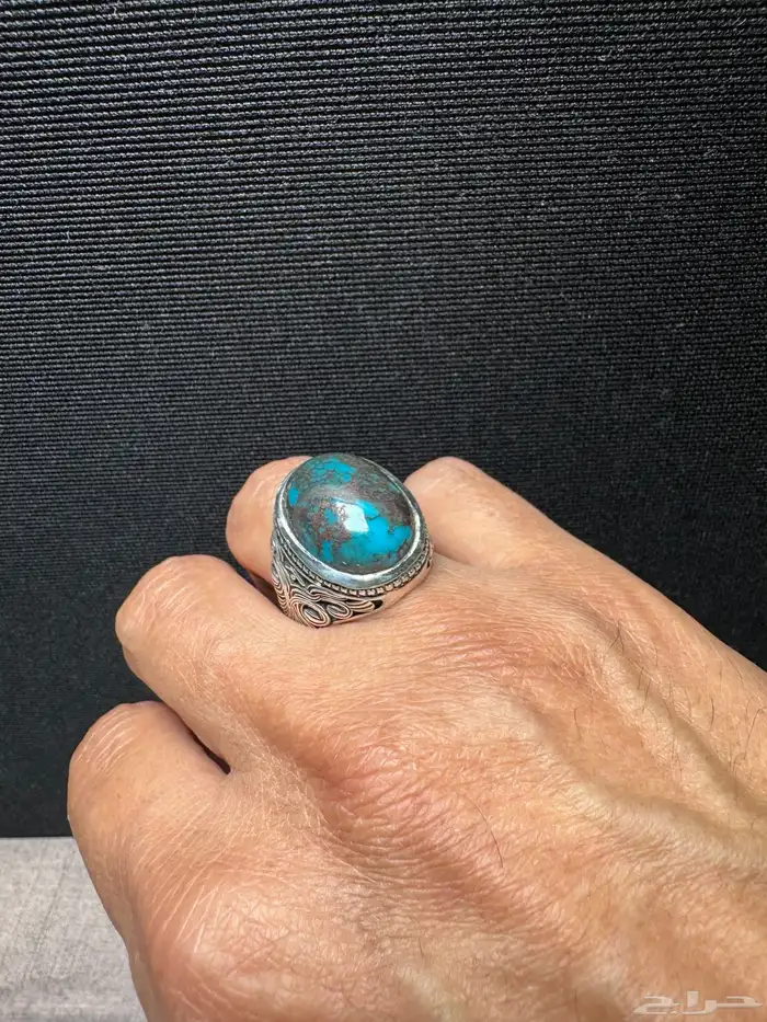 خاتم فيروز سيناوي طبيعي قبة صياغة عارف عيار 990 26