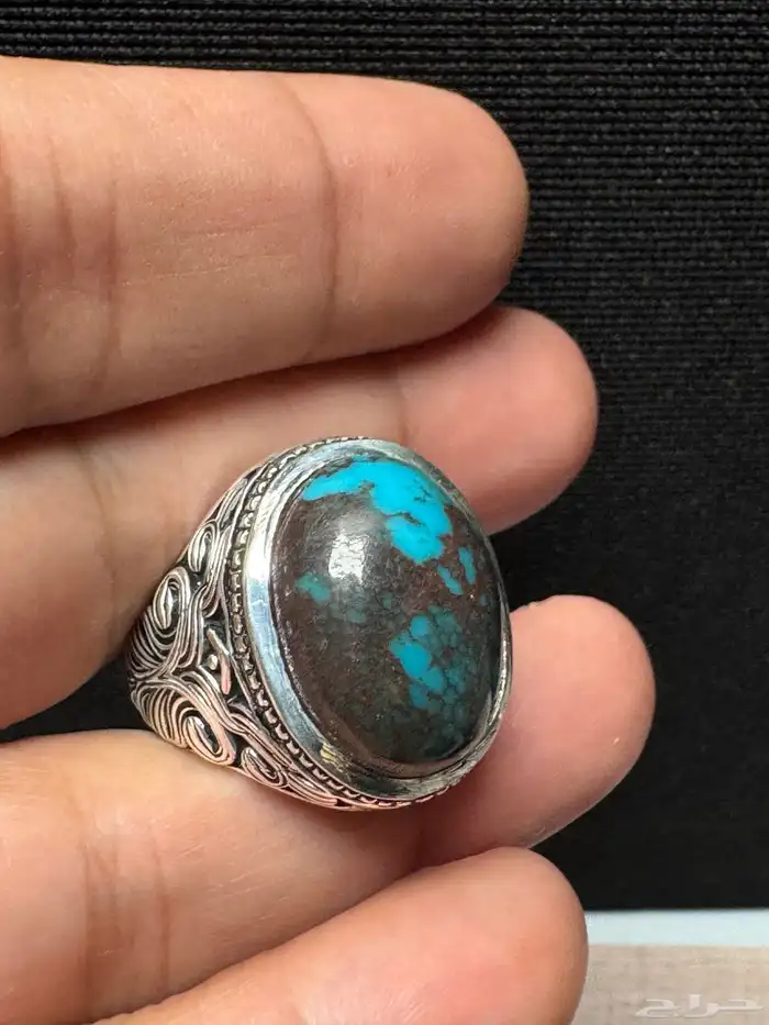 خاتم فيروز سيناوي طبيعي قبة صياغة عارف عيار 990 17