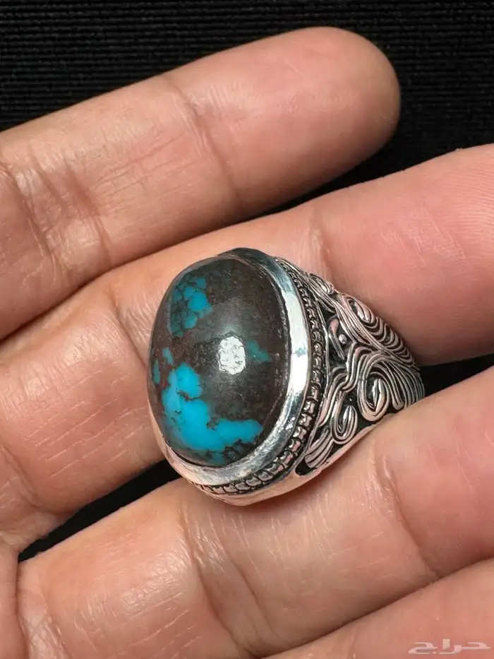 خاتم فيروز سيناوي طبيعي قبة صياغة عارف عيار 990 18