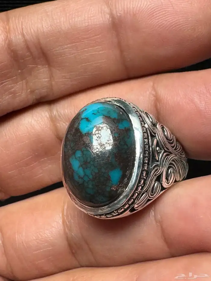 خاتم فيروز سيناوي طبيعي قبة صياغة عارف عيار 990 15