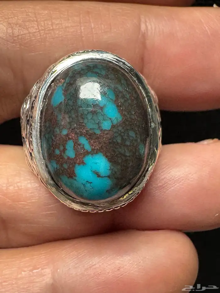 خاتم فيروز سيناوي طبيعي قبة صياغة عارف عيار 990 21