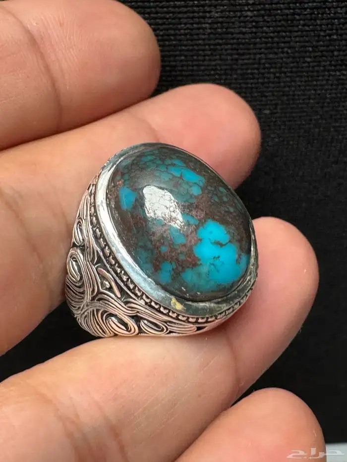 خاتم فيروز سيناوي طبيعي قبة صياغة عارف عيار 990 19
