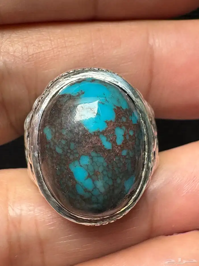 خاتم فيروز سيناوي طبيعي قبة صياغة عارف عيار 990 14