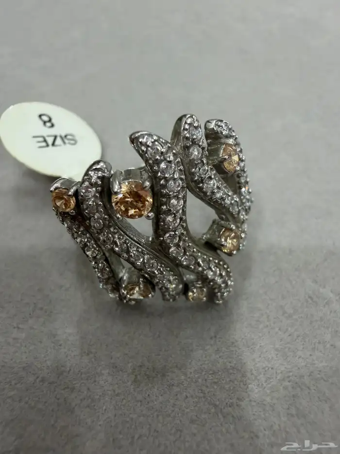 خاتم فضة نسائي راقي وفاخر عيار 925 إيطالي بفصوص ملونة 1