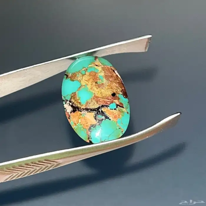 فص فيروز نيشابوري طبيعي معرق ذهبي 1