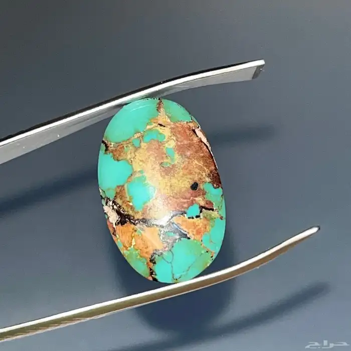 فص فيروز نيشابوري طبيعي معرق ذهبي 3