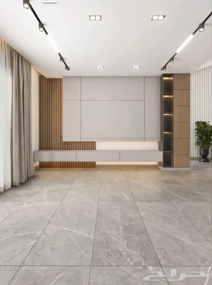 ديكور شاشة رخام مع تكسيات خشبية 1