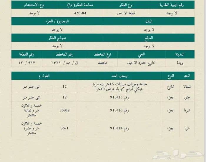 للبيع أرض بالليوان مساحه420.84م ب160الف صافي 0