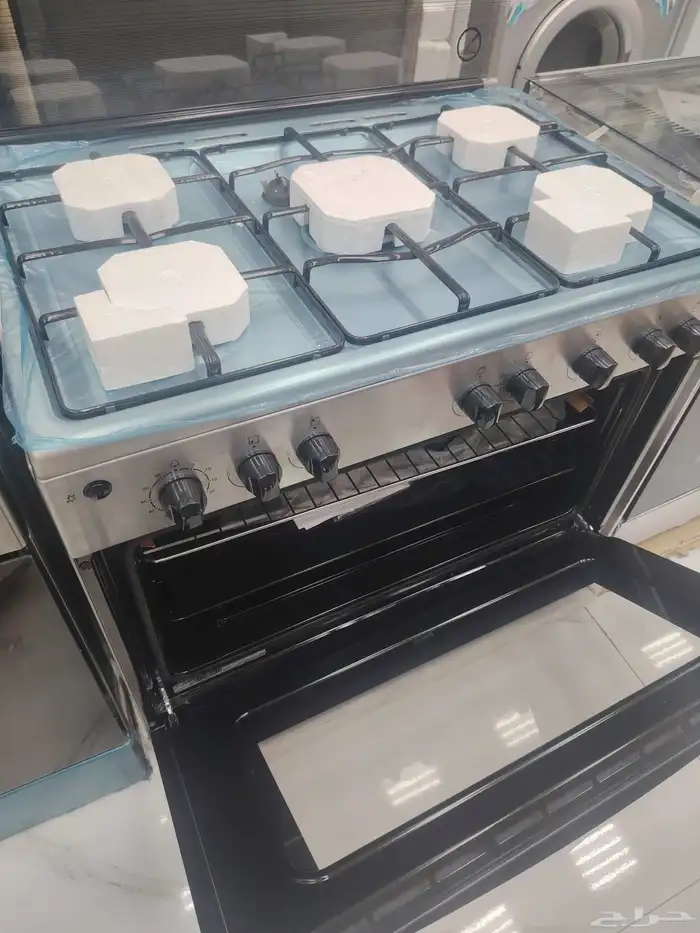 فرن غاز فريجيدير 60 90 سم 5 عيون سيلفر بواجهة استيل ستوك 0