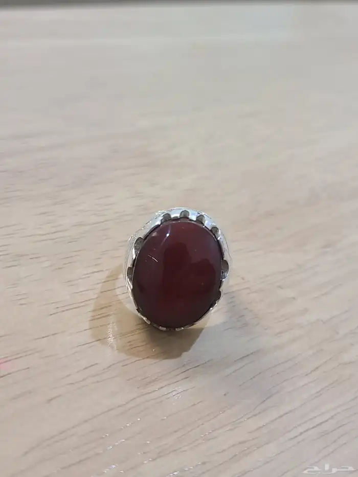 خاتم عقيق يماني كبدي وكرزي طبيعي 100 عيار 925 0