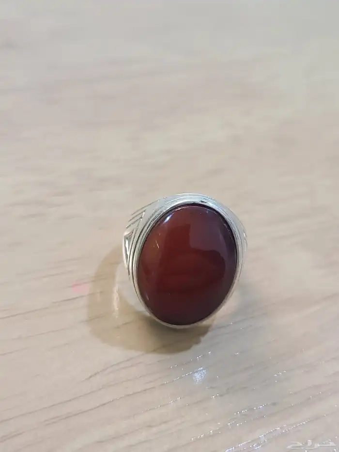 خاتم عقيق يماني كبدي وكرزي طبيعي 100 عيار 925 3