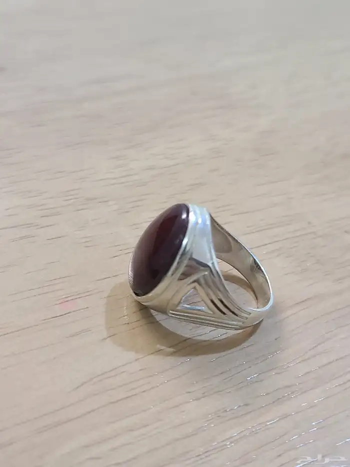 خاتم عقيق يماني كبدي وكرزي طبيعي 100 عيار 925 5