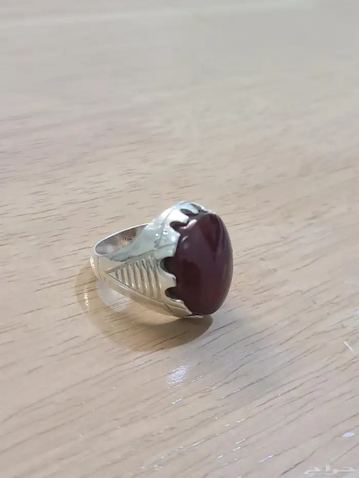 خاتم عقيق يماني كبدي وكرزي طبيعي 100 عيار 925 1