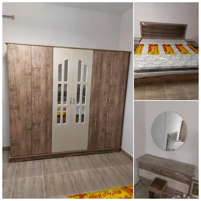 غرفة نوم تتألف من دولاب 3 ابواب وسرير نفرينن ومراية دائرية 0