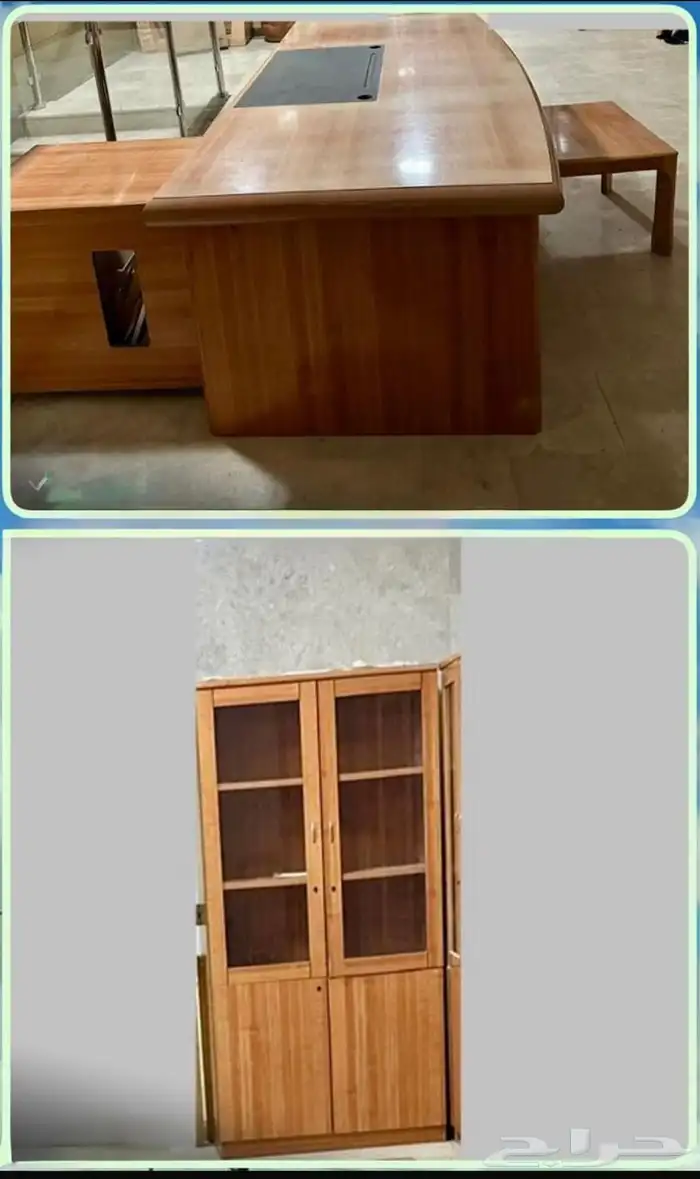 مكتب متكامل مع كامل ملحقاته مع طاولة جانبية ودولاب 0
