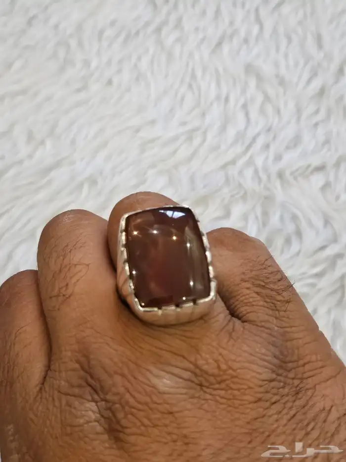 خاتم فضة عقيق يماني كرزي 6