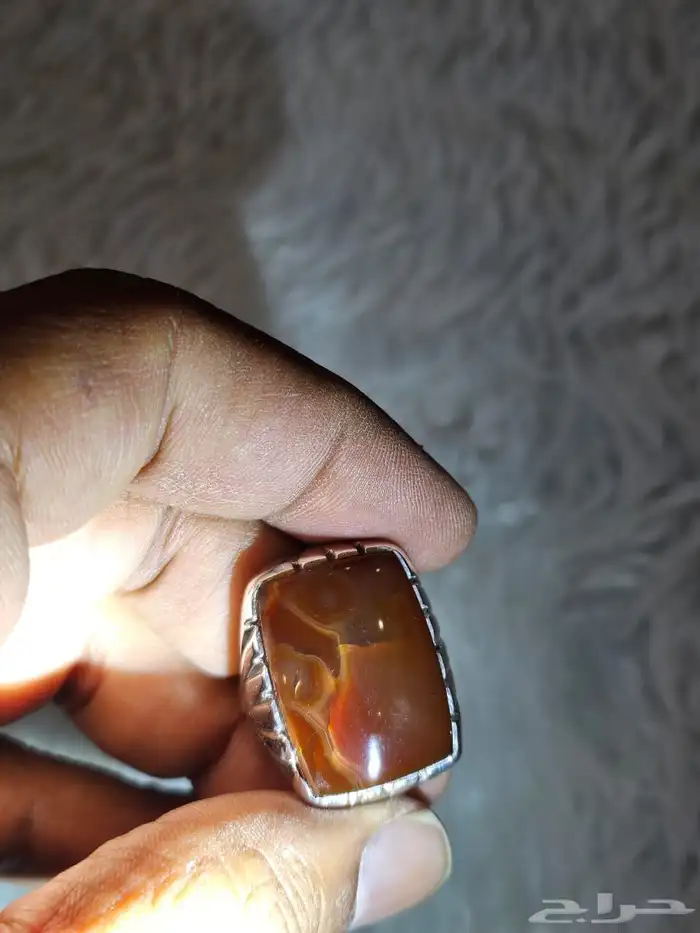 خاتم فضة عقيق يماني كرزي 10