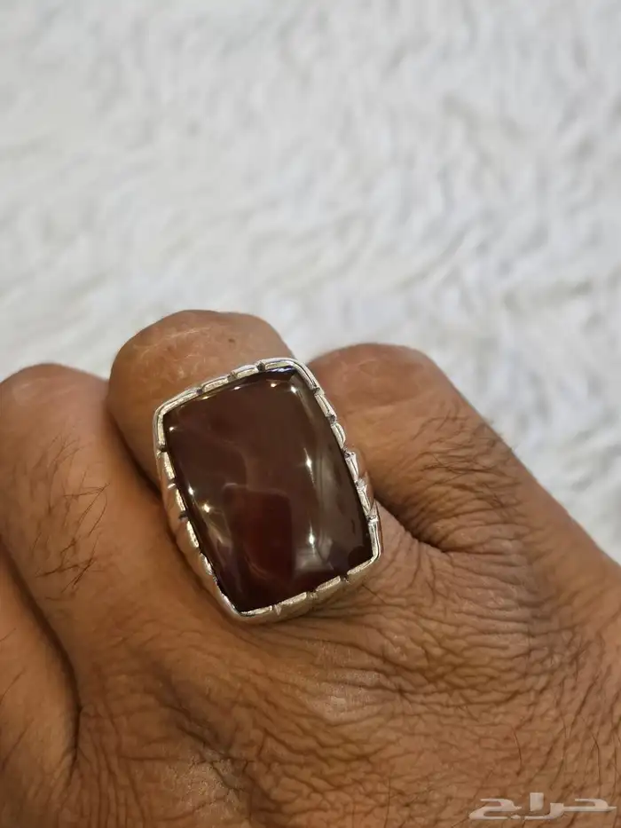 خاتم فضة عقيق يماني كرزي 0