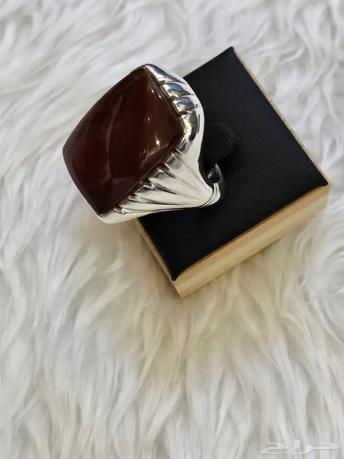 خاتم فضة عقيق يماني كرزي 9